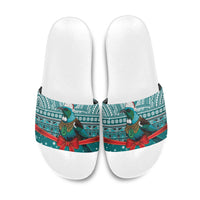 New Zealand Tui Bird Christmas Slide Sandals Maori Inspired Knitted Patterns LT9 Turquoise - Polynesian Pride