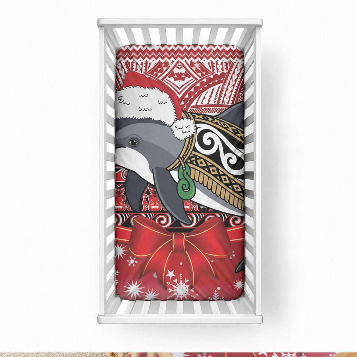 New Zealand Dolphin Terehu Christmas Baby Bed Cover Maori Inspired Knitted Patterns LT9 28 × 52 in Red - Polynesian Pride