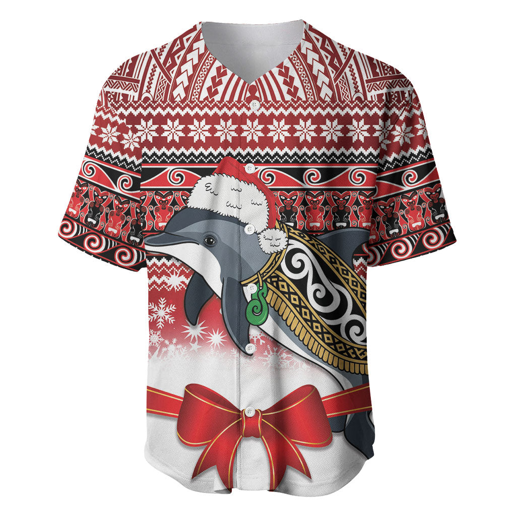 New Zealand Dolphin Terehu Christmas Baseball Jersey Maori Inspired Knitted Patterns LT9 Red - Polynesian Pride