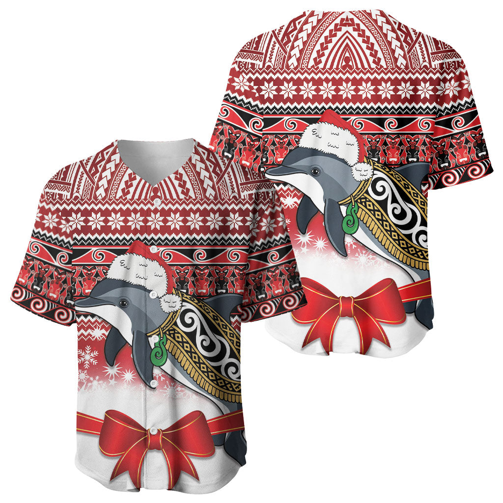 New Zealand Dolphin Terehu Christmas Baseball Jersey Maori Inspired Knitted Patterns LT9 - Polynesian Pride