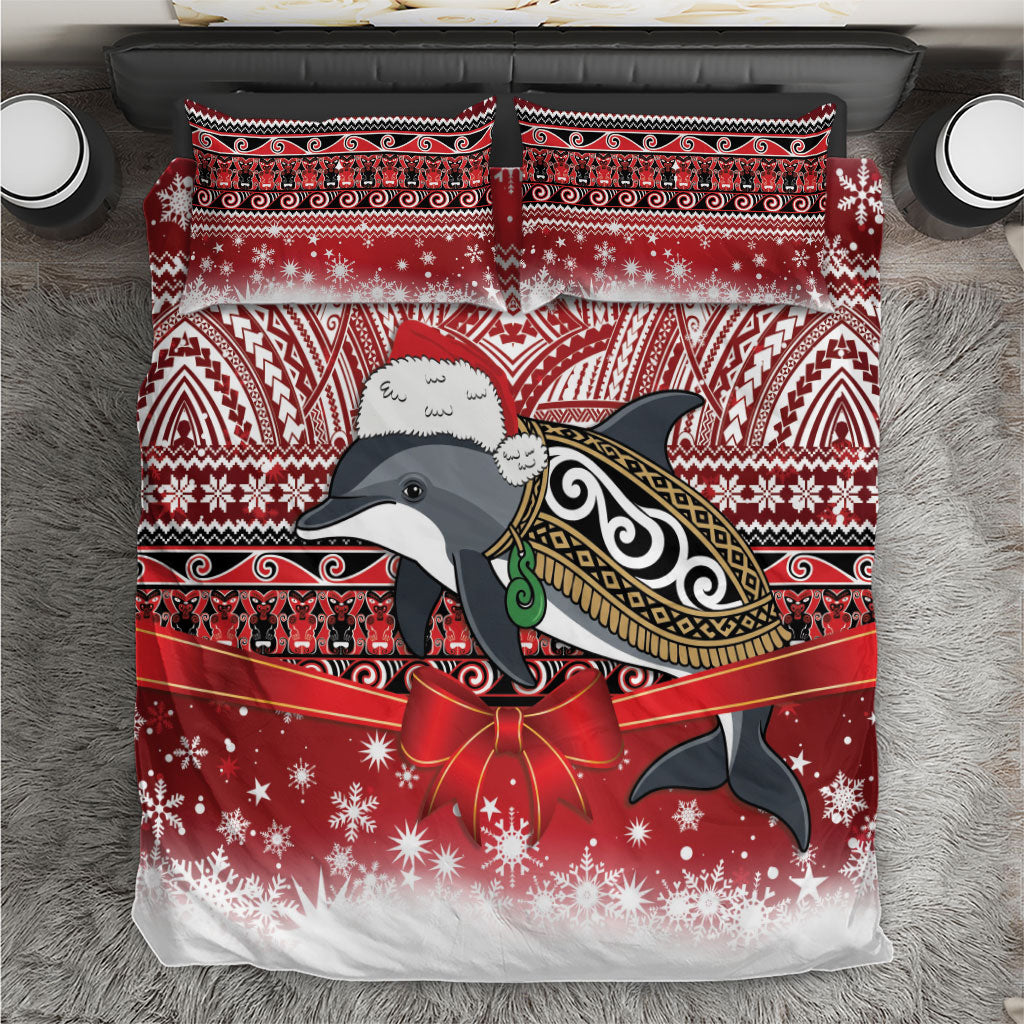New Zealand Dolphin Terehu Christmas Bedding Set Maori Inspired Knitted Patterns LT9 Red - Polynesian Pride