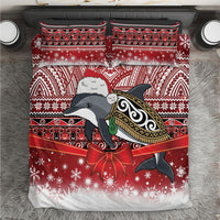 New Zealand Dolphin Terehu Christmas Bedding Set Maori Inspired Knitted Patterns LT9 Red - Polynesian Pride