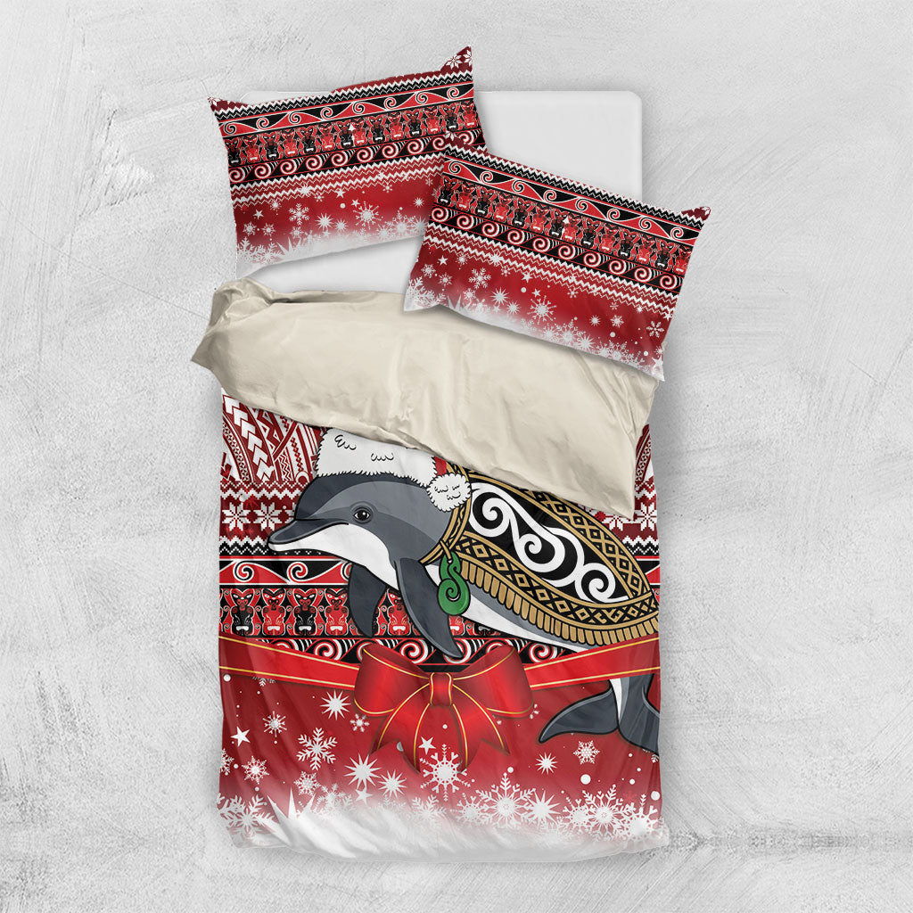 New Zealand Dolphin Terehu Christmas Bedding Set Maori Inspired Knitted Patterns LT9 US Twin 172cm x 218cm Red - Polynesian Pride