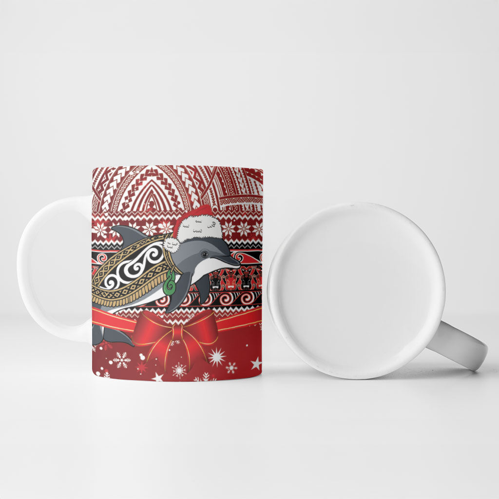 New Zealand Dolphin Terehu Christmas Ceramic Mug Maori Inspired Knitted Patterns