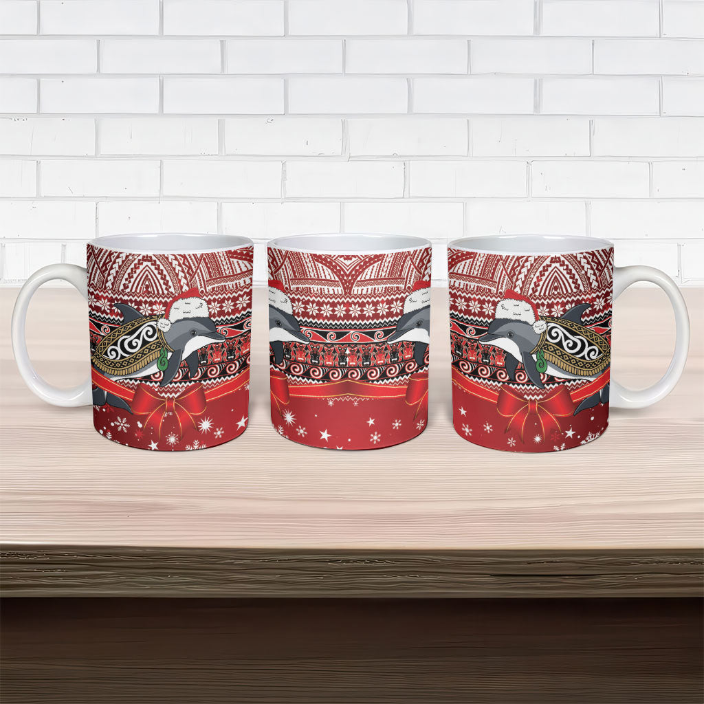 New Zealand Dolphin Terehu Christmas Ceramic Mug Maori Inspired Knitted Patterns