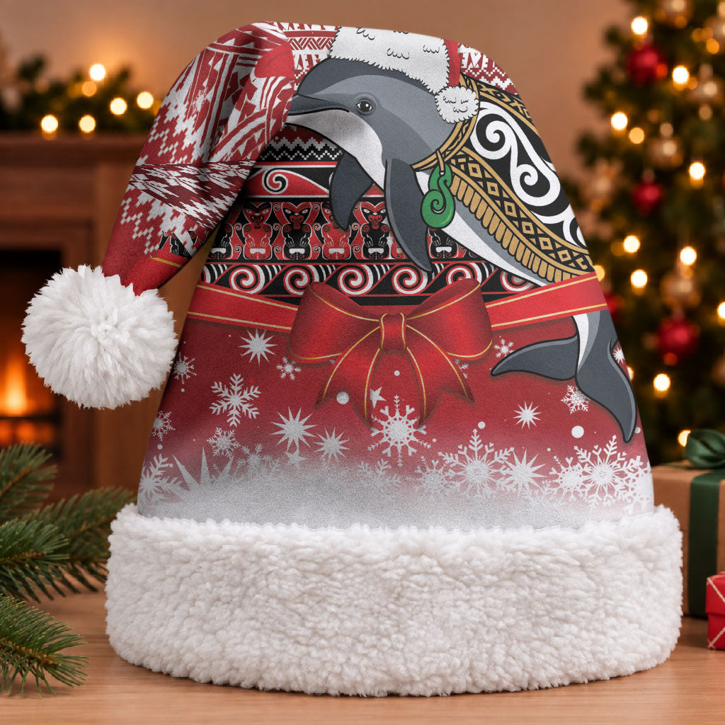 New Zealand Dolphin Terehu Christmas Santa Hat Maori Inspired Knitted Patterns LT9 With Fur Red - Polynesian Pride