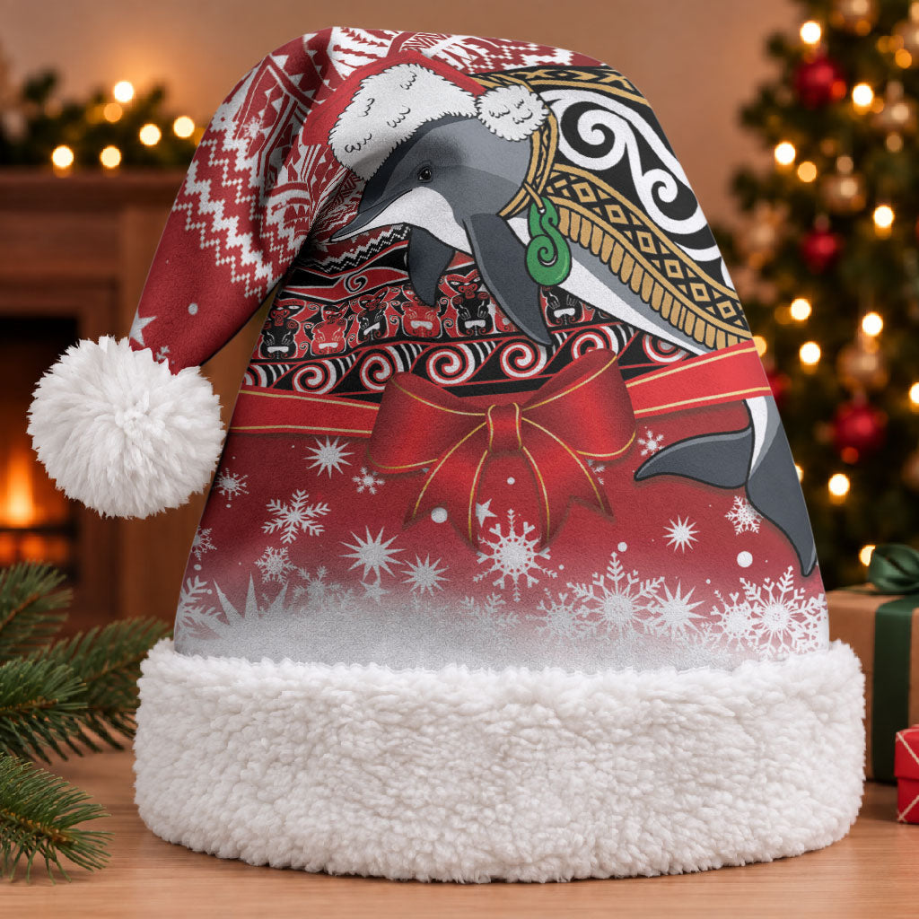 New Zealand Dolphin Terehu Christmas Santa Hat Maori Inspired Knitted Patterns LT9 With Fur Red - Polynesian Pride