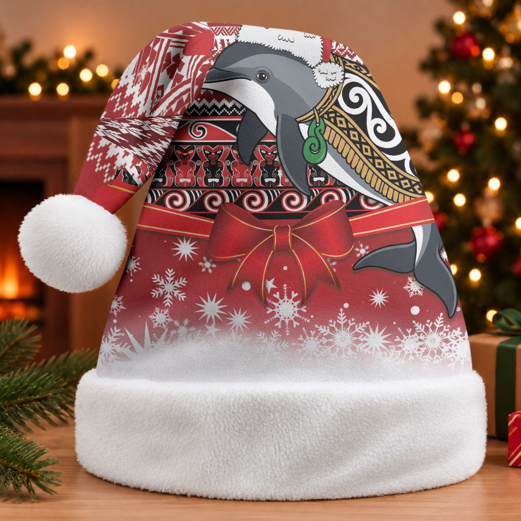 New Zealand Dolphin Terehu Christmas Santa Hat Maori Inspired Knitted Patterns LT9 Without Fur Red - Polynesian Pride