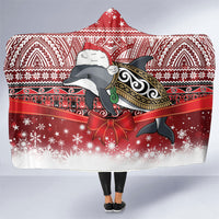 New Zealand Dolphin Terehu Christmas Hooded Blanket Maori Inspired Knitted Patterns LT9 One Size Red - Polynesian Pride