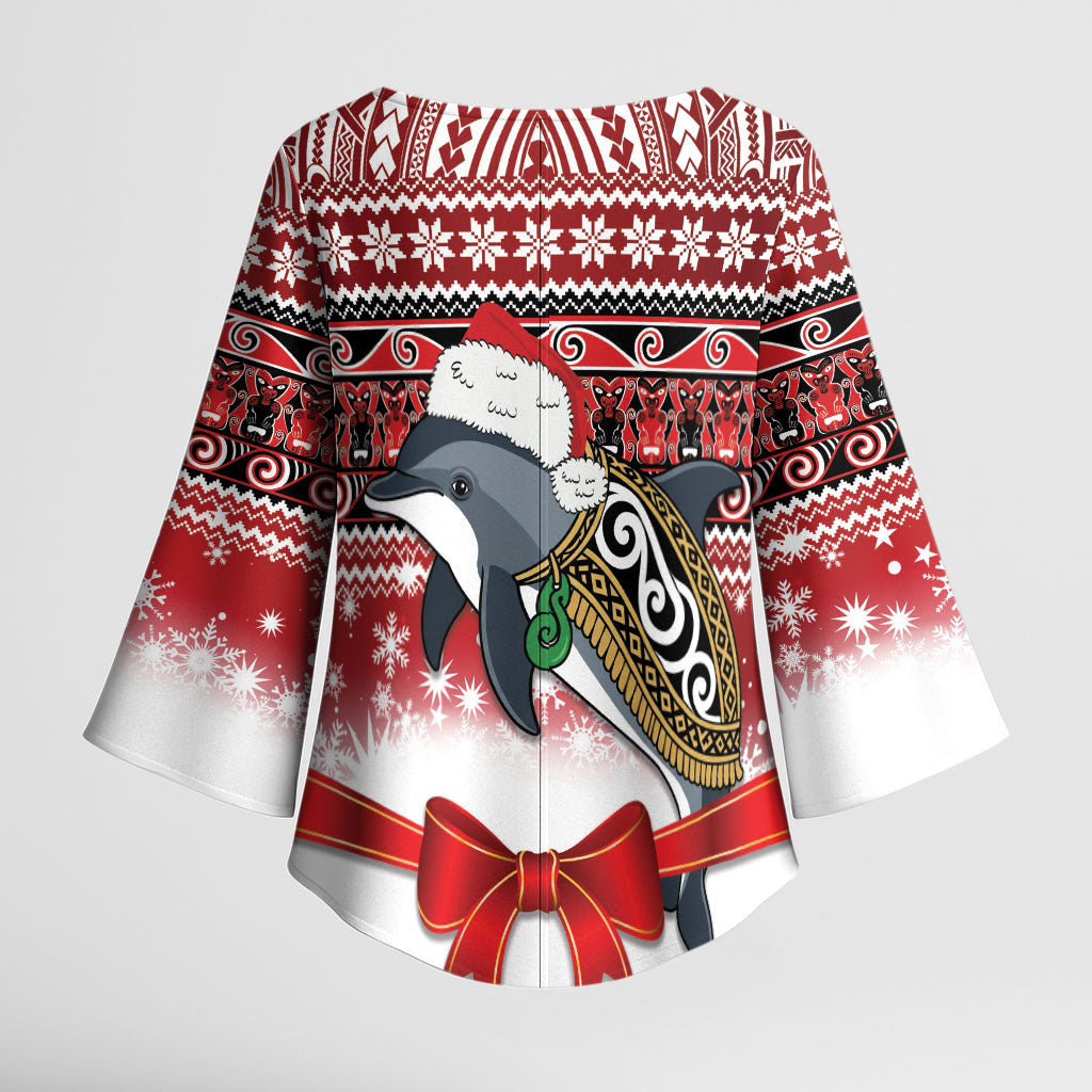 New Zealand Dolphin Terehu Christmas Kimono Sleeve Blouse Maori Inspired Knitted Patterns LT9 - Polynesian Pride