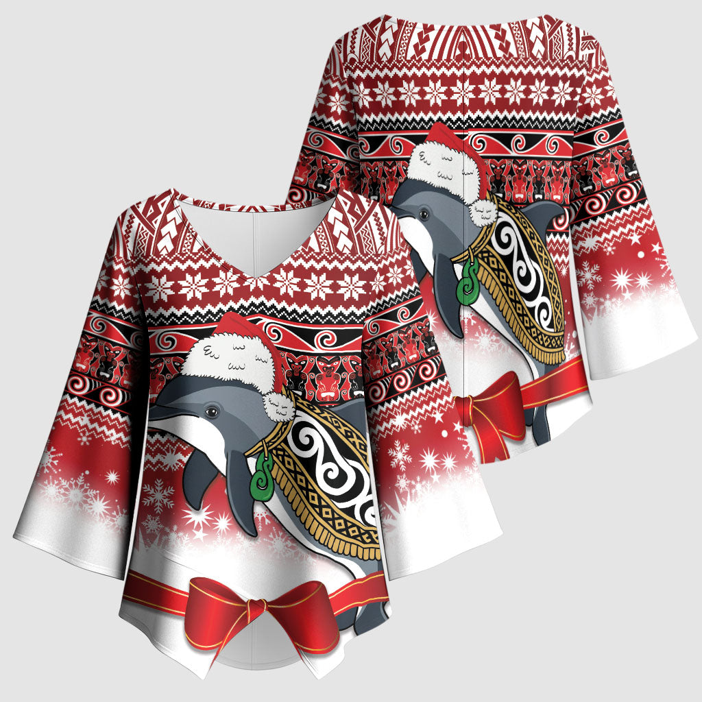 New Zealand Dolphin Terehu Christmas Kimono Sleeve Blouse Maori Inspired Knitted Patterns LT9 - Polynesian Pride