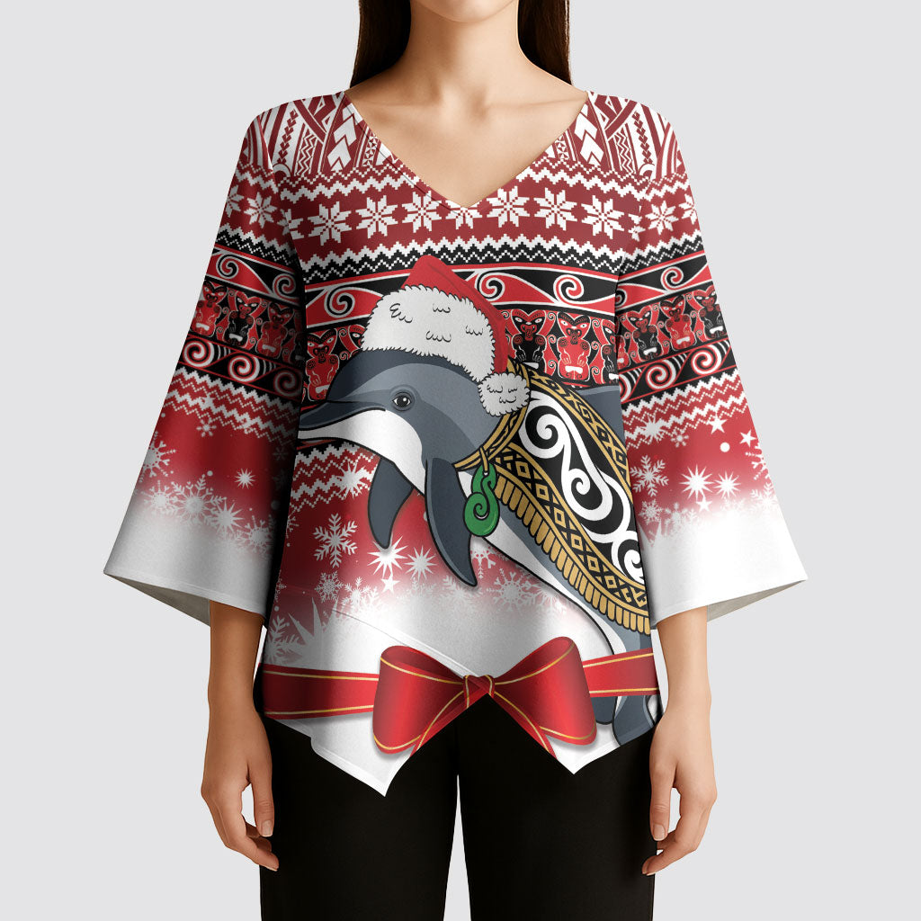 New Zealand Dolphin Terehu Christmas Kimono Sleeve Blouse Maori Inspired Knitted Patterns LT9 - Polynesian Pride