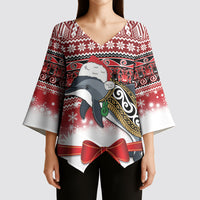 New Zealand Dolphin Terehu Christmas Kimono Sleeve Blouse Maori Inspired Knitted Patterns LT9 - Polynesian Pride