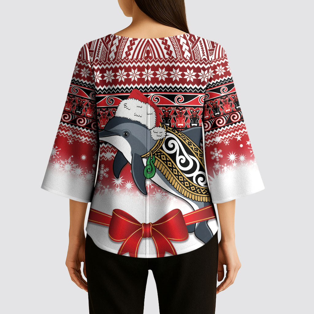 New Zealand Dolphin Terehu Christmas Kimono Sleeve Blouse Maori Inspired Knitted Patterns LT9 - Polynesian Pride
