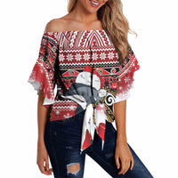 New Zealand Dolphin Terehu Christmas Off Shoulder Wrap Waist Top Maori Inspired Knitted Patterns LT9 Red - Polynesian Pride