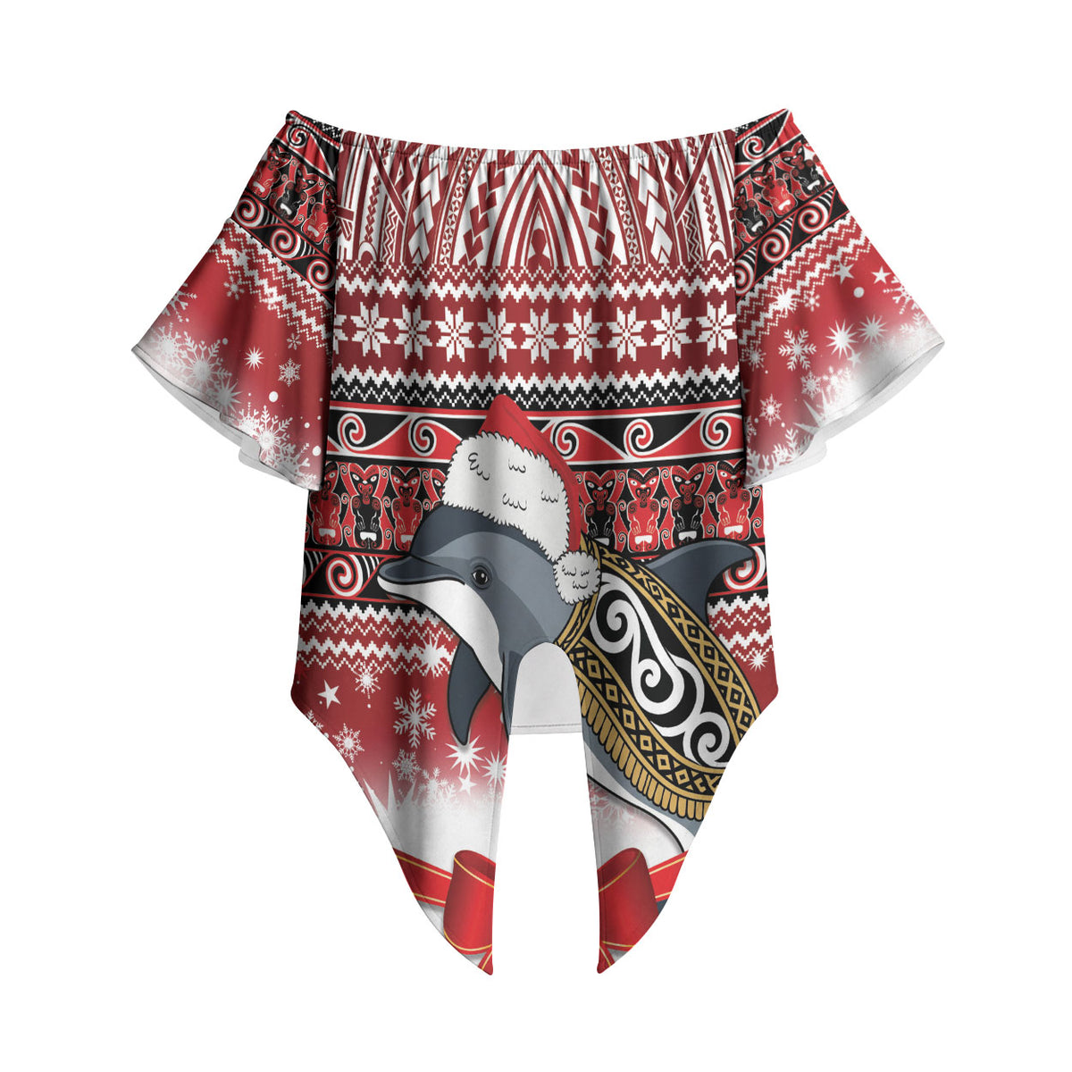New Zealand Dolphin Terehu Christmas Off Shoulder Wrap Waist Top Maori Inspired Knitted Patterns LT9 - Polynesian Pride