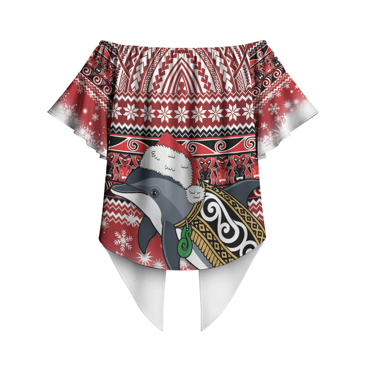 New Zealand Dolphin Terehu Christmas Off Shoulder Wrap Waist Top Maori Inspired Knitted Patterns LT9 - Polynesian Pride