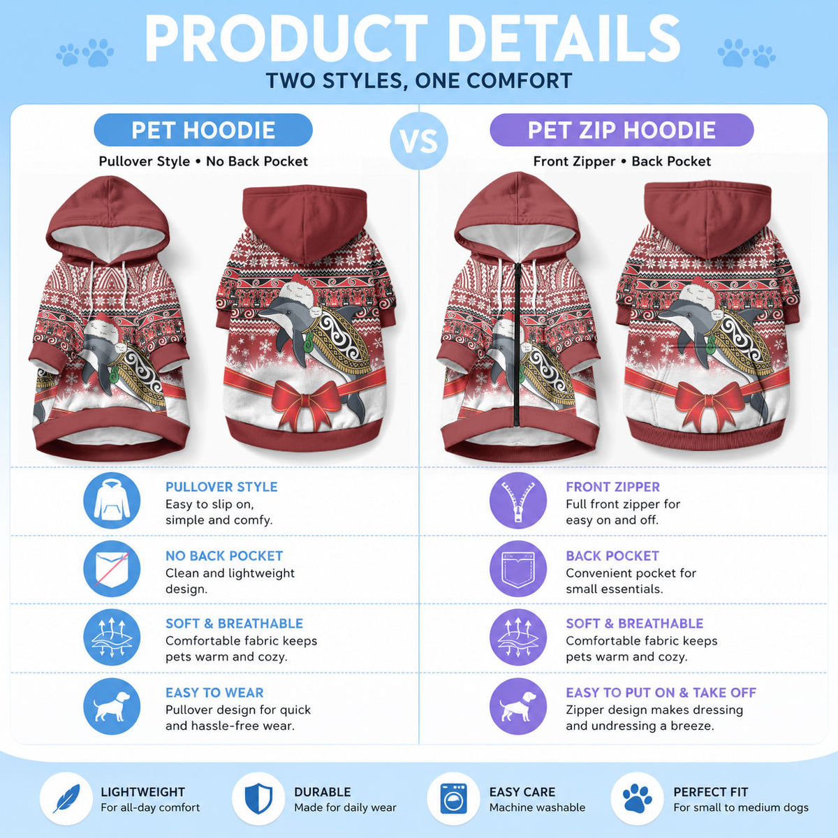 New Zealand Dolphin Terehu Christmas Pet Hoodie Maori Inspired Knitted Patterns LT9 - Polynesian Pride