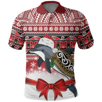 New Zealand Dolphin Terehu Christmas Polo Shirt Maori Inspired Knitted Patterns LT9 Red - Polynesian Pride