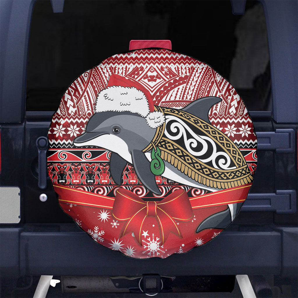 New Zealand Dolphin Terehu Christmas Spare Tire Cover Maori Inspired Knitted Patterns LT9 No hole Red - Polynesian Pride