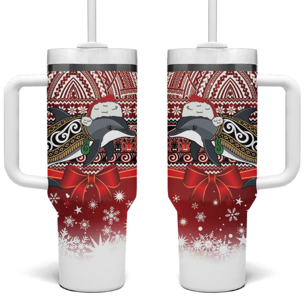 New Zealand Dolphin Terehu Christmas Tumbler With Handle Maori Inspired Knitted Patterns LT9 One Size: 40 oz Red - Polynesian Pride