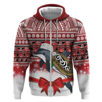 New Zealand Dolphin Terehu Christmas Zip Hoodie Maori Inspired Knitted Patterns LT9 Zip Hoodie Red - Polynesian Pride