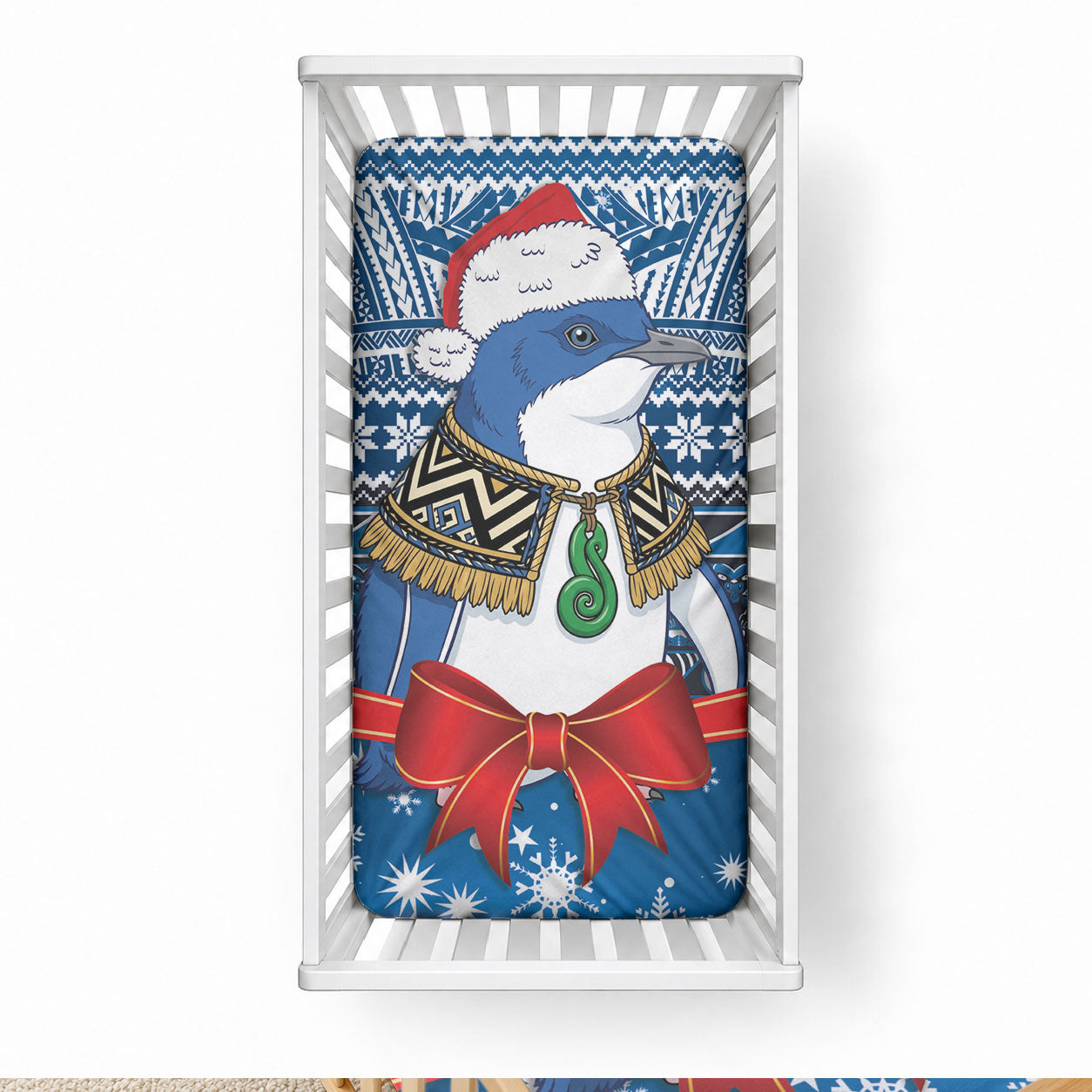 New Zealand Fairy Penguin Korora Christmas Baby Bed Cover Maori Inspired Knitted Patterns LT9 28 × 52 in Blue - Polynesian Pride