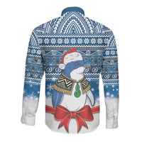 New Zealand Fairy Penguin Korora Christmas Long Sleeve Button Shirt Maori Inspired Knitted Patterns LT9 - Polynesian Pride