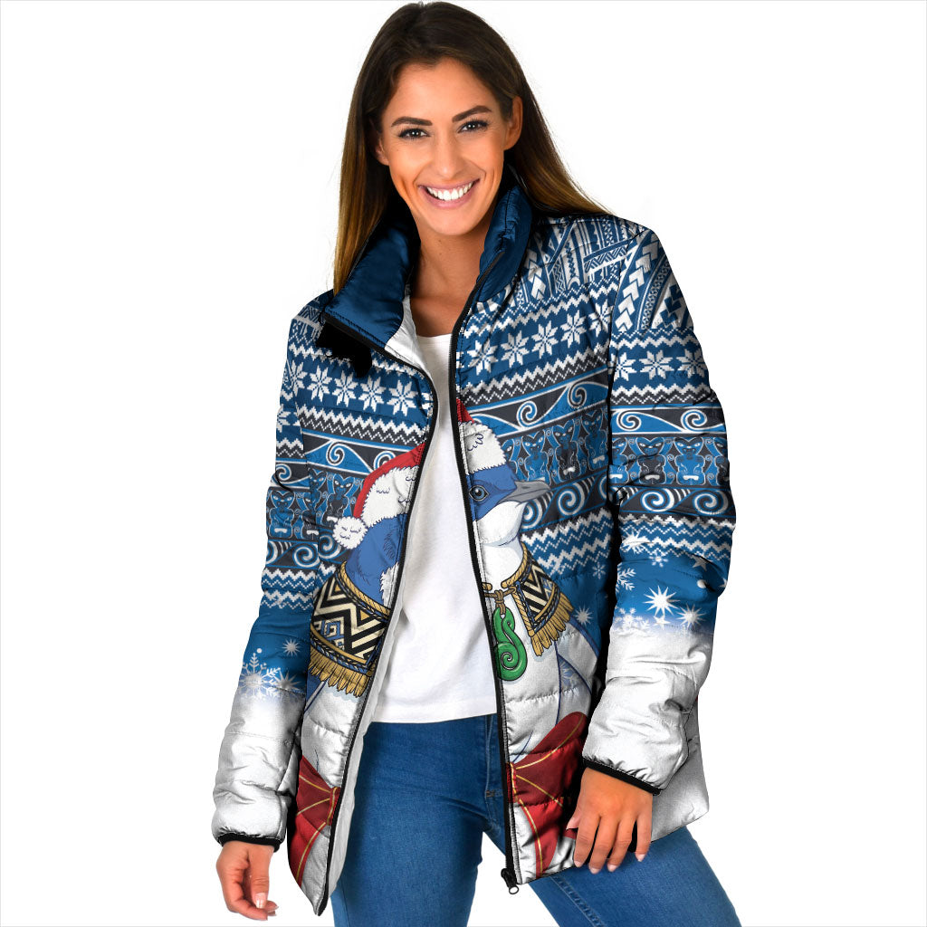 New Zealand Fairy Penguin Korora Christmas Padded Jacket Maori Inspired Knitted Patterns LT9 Women Blue - Polynesian Pride