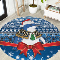 New Zealand Fairy Penguin Korora Christmas Round Carpet Maori Inspired Knitted Patterns LT9 Blue - Polynesian Pride