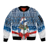 New Zealand Fairy Penguin Korora Christmas Sleeve Zip Bomber Jacket Maori Inspired Knitted Patterns LT9 Unisex Blue - Polynesian Pride