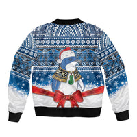New Zealand Fairy Penguin Korora Christmas Sleeve Zip Bomber Jacket Maori Inspired Knitted Patterns LT9 - Polynesian Pride