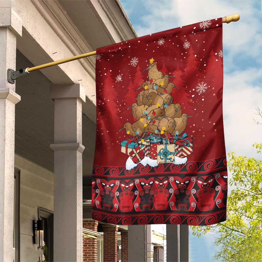 Funny Kiwi Bird Xmas Tree Garden Flag New Zealand Tribal Christmas Spirit LT9 House Flag Red - Polynesian Pride