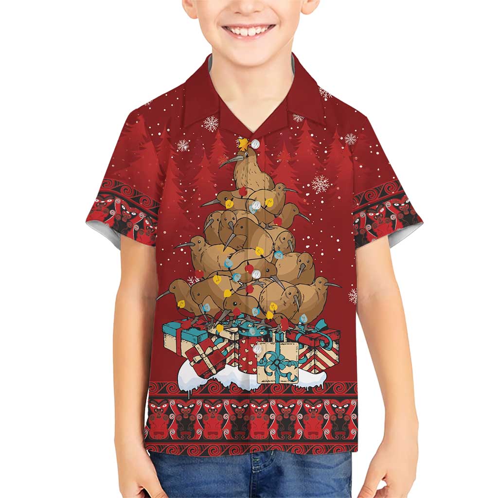 Funny Kiwi Bird Xmas Tree Kid Hawaiian Shirt New Zealand Tribal Christmas Spirit LT9 Kid Red - Polynesian Pride