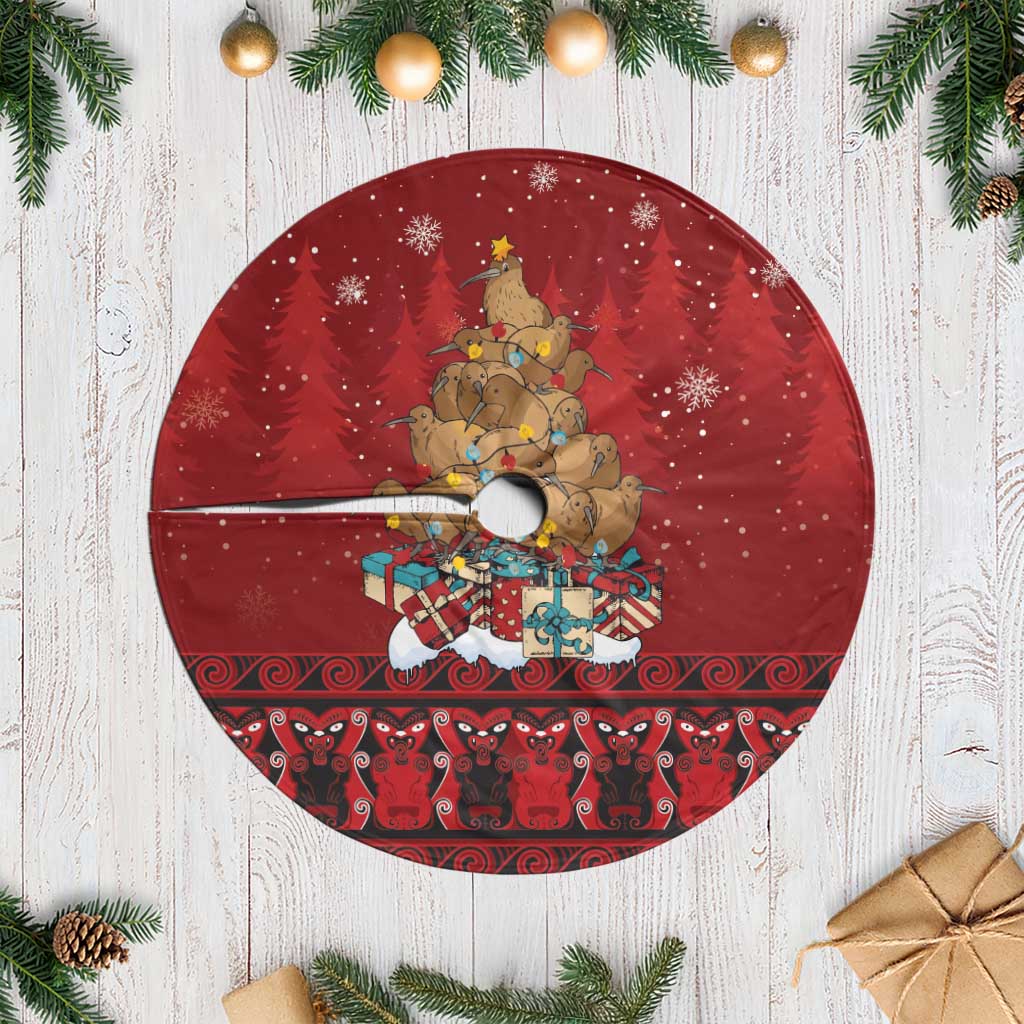 Funny Kiwi Bird Xmas Tree Tree Skirt New Zealand Tribal Christmas Spirit LT9 Casual Red - Polynesian Pride