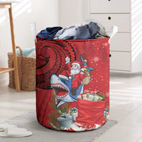 Funny Santa Riding Shark Laundry Basket Polynesian Tribal Christmas Spirit LT9 Red - Polynesian Pride