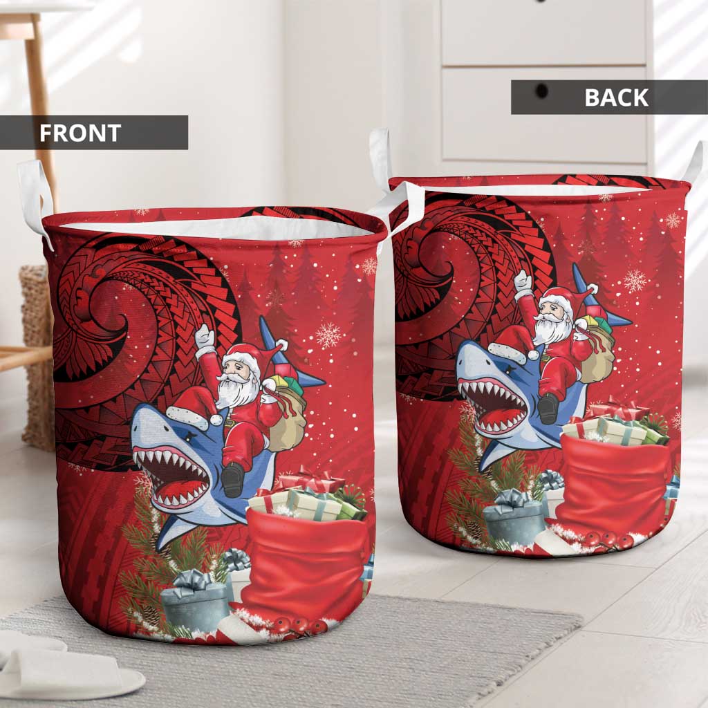Funny Santa Riding Shark Laundry Basket Polynesian Tribal Christmas Spirit LT9 - Polynesian Pride