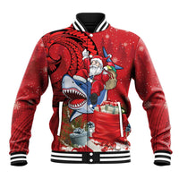 Funny Santa Riding Shark Baseball Jacket Polynesian Tribal Christmas Spirit LT9 Unisex Red - Polynesian Pride