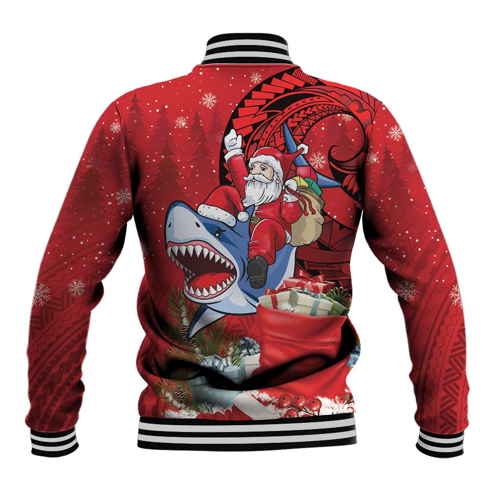 Funny Santa Riding Shark Baseball Jacket Polynesian Tribal Christmas Spirit LT9 - Polynesian Pride