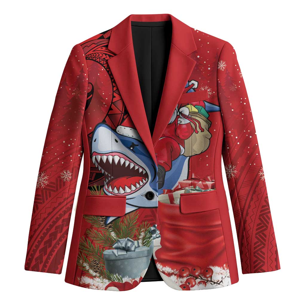 Funny Santa Riding Shark Blazer Polynesian Tribal Christmas Spirit LT9 Unisex Red - Polynesian Pride