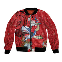 Funny Santa Riding Shark Bomber Jacket Polynesian Tribal Christmas Spirit LT9 Unisex Red - Polynesian Pride