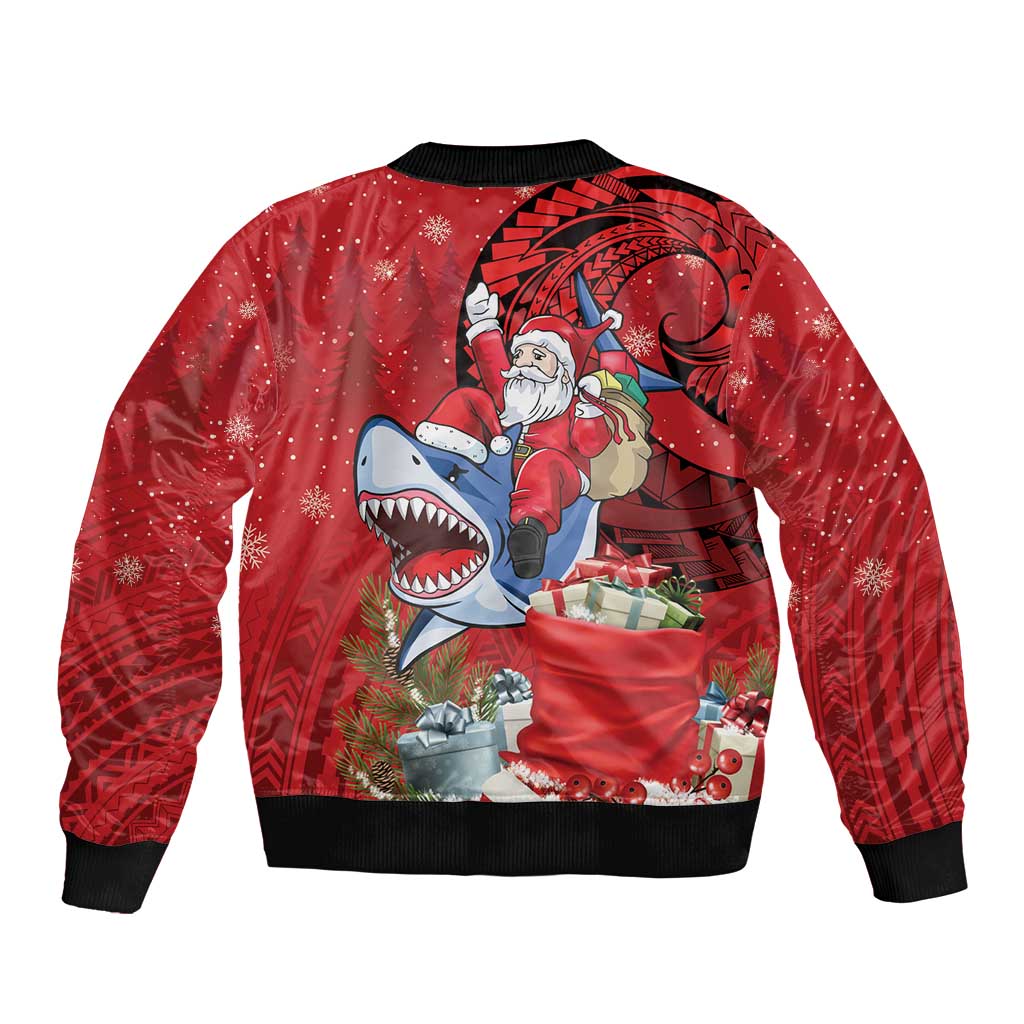 Funny Santa Riding Shark Bomber Jacket Polynesian Tribal Christmas Spirit LT9 - Polynesian Pride