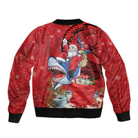 Funny Santa Riding Shark Bomber Jacket Polynesian Tribal Christmas Spirit LT9 - Polynesian Pride