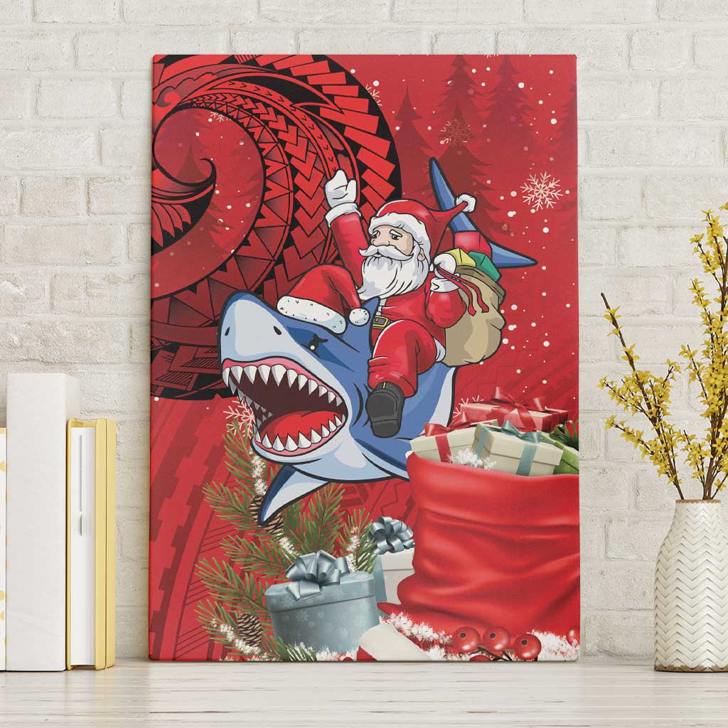 Funny Santa Riding Shark Canvas Wall Art Polynesian Tribal Christmas Spirit LT9 Without Frame Red - Polynesian Pride