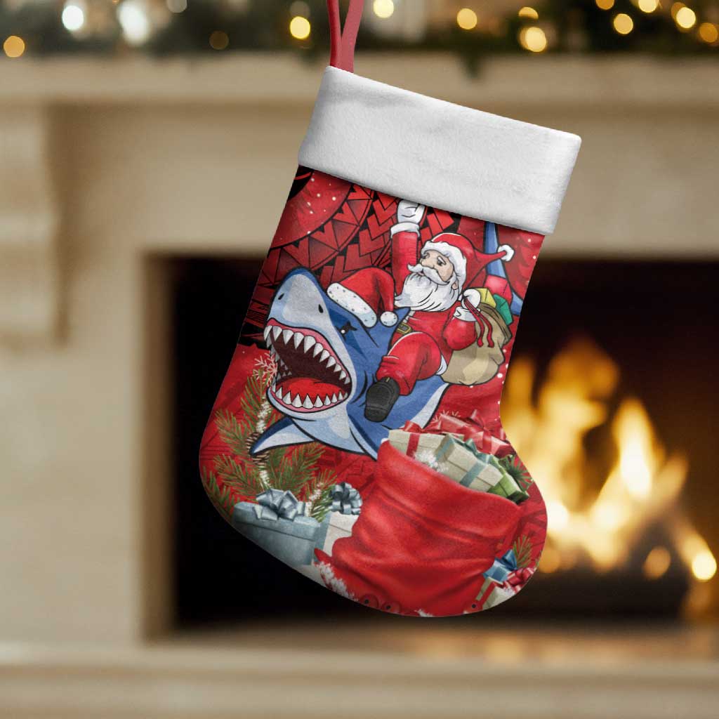 Funny Santa Riding Shark Christmas Stocking Polynesian Tribal Christmas Spirit LT9 Set of 2 Red - Polynesian Pride