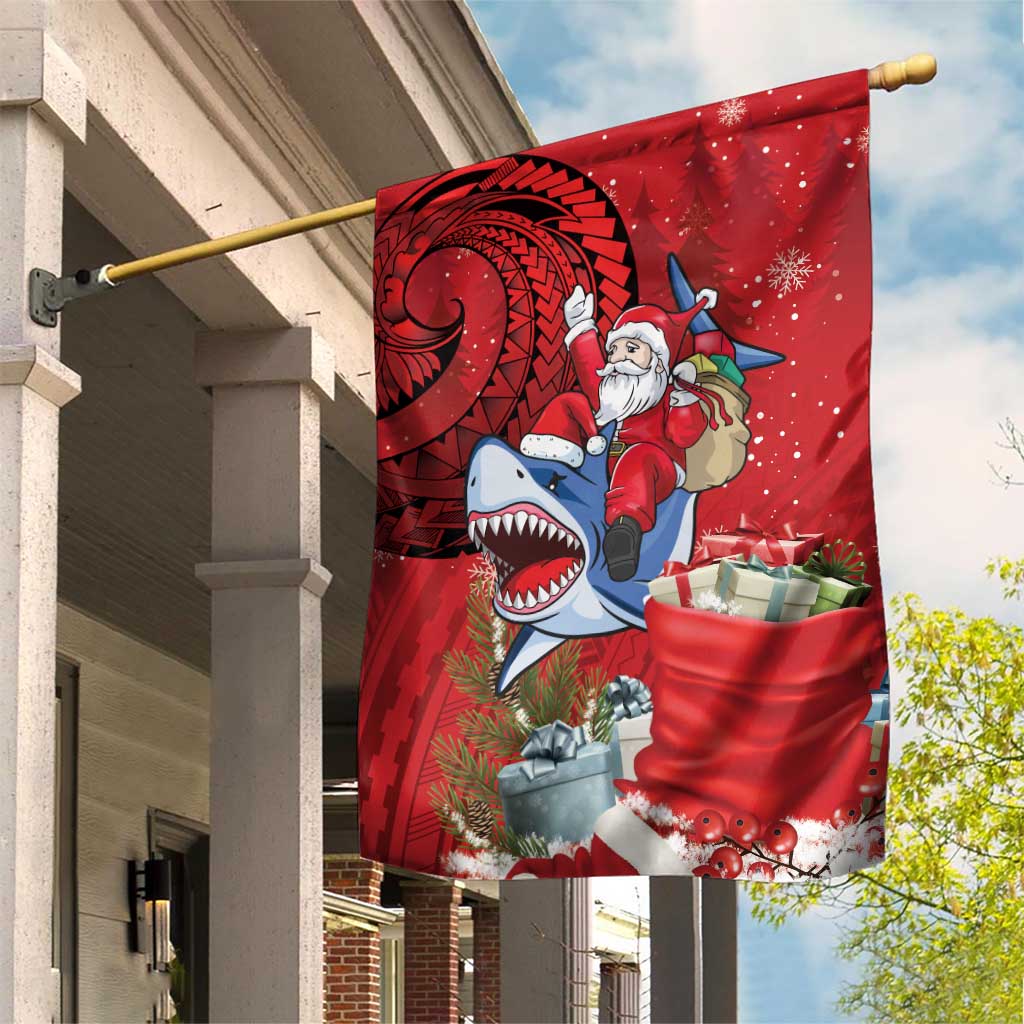 Funny Santa Riding Shark Garden Flag Polynesian Tribal Christmas Spirit LT9 House Flag Red - Polynesian Pride