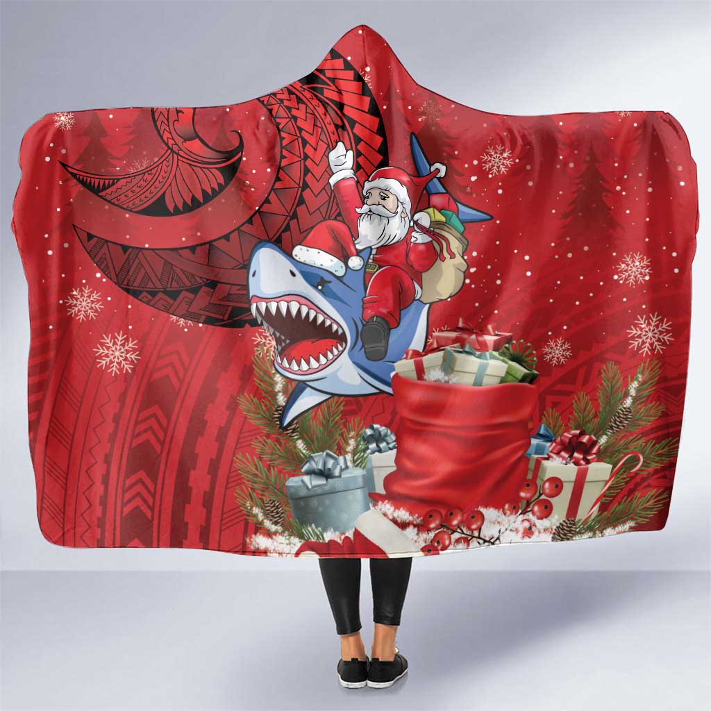 Funny Santa Riding Shark Hooded Blanket Polynesian Tribal Christmas Spirit LT9 One Size Red - Polynesian Pride