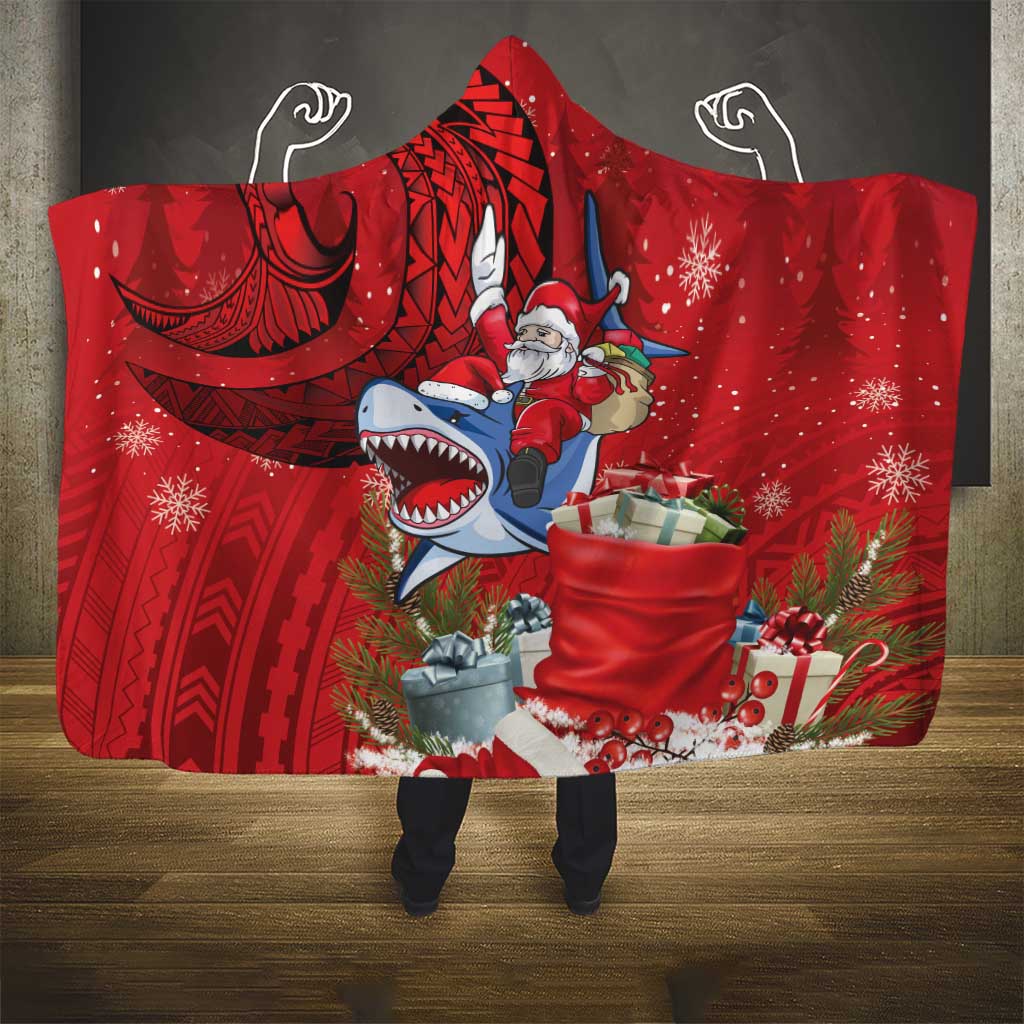 Funny Santa Riding Shark Hooded Blanket Polynesian Tribal Christmas Spirit LT9 - Polynesian Pride