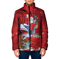 Funny Santa Riding Shark Padded Jacket Polynesian Tribal Christmas Spirit LT9 Men Red - Polynesian Pride
