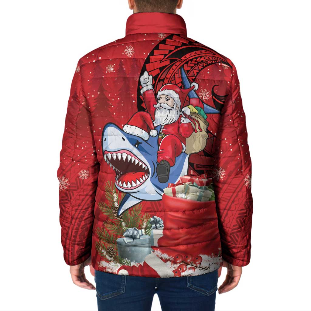 Funny Santa Riding Shark Padded Jacket Polynesian Tribal Christmas Spirit LT9 - Polynesian Pride